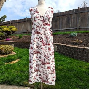 NWT Baum Und Pferdgarten Azzie Midi Dress Red Toile Print Laced Sides 36